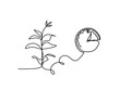 Abstract sprout with clock as line drawing on the white background. Vector