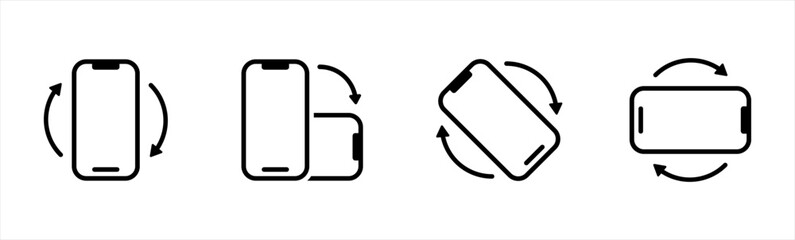 Poster - Rotate Mobile phone icon set in line style. Device rotation with arrow simple black style symbol sign for apps and website, vector illustration.