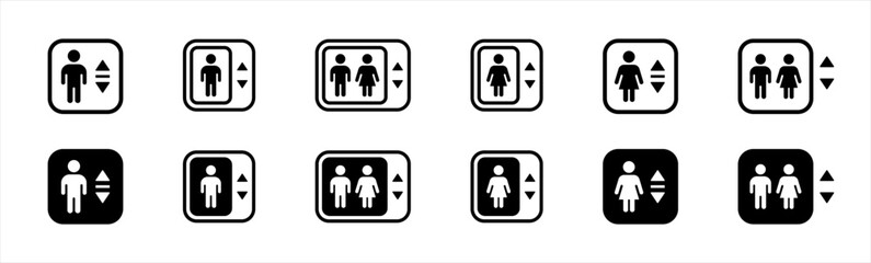 Poster - Elevator icon set in line style. Elevator, lift simple black style symbol sign for apps and website, vector illustration.