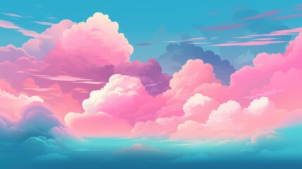 Wall Mural - Aesthetic background with beautiful turquoise Sky and pink cloud, AI generated Image