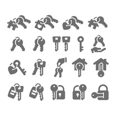 Wall Mural - House and home keys vector icon set. Car keys, real estate and padlock icons.