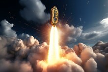 Bitcoin Rocket Soaring, Blazing, Crypto Concept. Generative AI