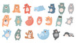 © palau83 - Bear character cartoon. Funny teddy in different pose and activities. Vector drawing. Collection of design elements.
