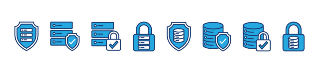 Poster - Data Security, safety, protection icons. Database, server, big data, shield, padlock, locked, and check mark icon symbol for apps and websites. Vector illustration