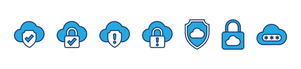 Poster - Internet or cyber security icons. Cloud with shield, password and padlock. Secure, safety, protection technology icon symbol for apps and websites. Vector illustration
