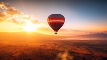 Beautiful Hot Air Balloons Flying Over Sky With Sunset View