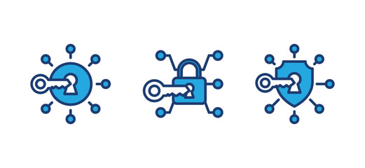 Poster - Encryption protection icons. Cyber security, internet and network access with shield protect, padlock and key icon symbol. Vector illustration