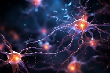 Wall Mural - neuron cells neural network under microscope neuro research science brain signal information transfe