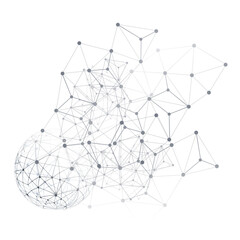 Poster - Black and White Modern Minimal Style Polygonal Networks Structure, Digital Telecommunications Concept Design,Network Connections, Transparent Geometric Wireframe, Creative Isolated Vector Illustration