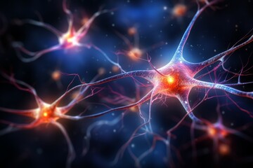 Wall Mural - neuron cells neural network under microscope neuro research science brain signal information transfe