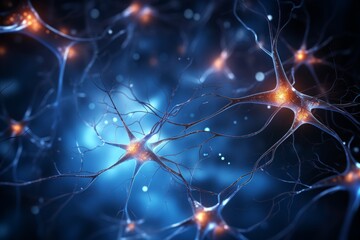 Wall Mural - neuron cells neural network under microscope neuro research science brain signal information transfe