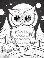 Wall Mural - cute owl illustration coloring page for coloring book