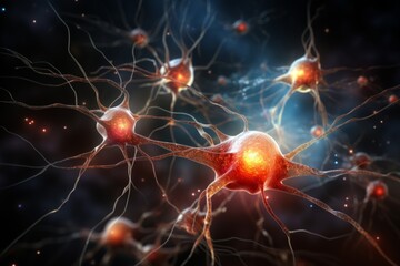 Wall Mural - neuron cells neural network under microscope neuro research science brain signal information transfe