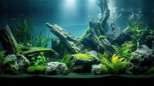 Beautiful Green Aquascape With Live Aquarium Plants And Fish