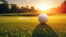 Golf Ball On Grass At Sunset Background Image