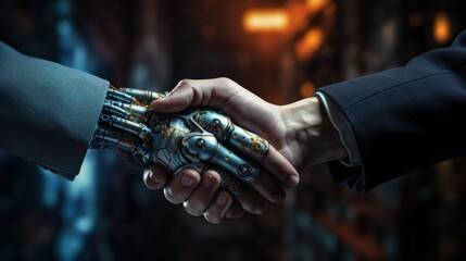 Wall Mural - a robot and a human shake hands