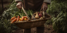 Farmer Carrying A Basket Of Freshly Picked Vegetables Two Generative AI