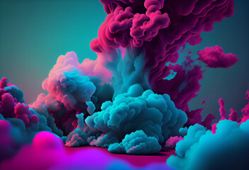 Colorful 3d smoke clouds, 3d background vector in the style of saturated palette, dark pink and cyan. Generative AI