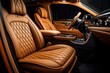 Elegant car cabin with smooth brown upholstery and refined aesthetics. Generative AI