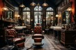 Traditional men's grooming establishment with vintage decor and expert hairstylists. Generative AI