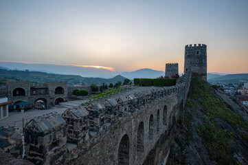 Ancient fortress and wall of Rabati Castle in the morning. The landmark of Akhaltlistkhe city.