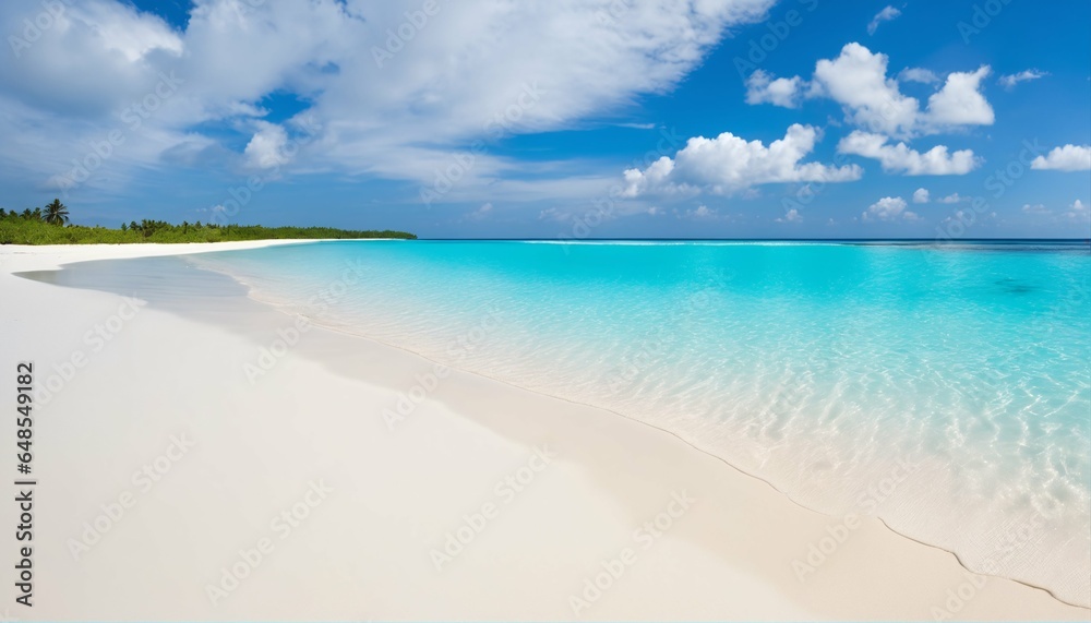 Sandy beach on sunny day with white sand and rolling calm wave of ...
