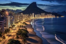 Twilight View Of Ipanema And Leblon Beaches, Corcovado And Sugar Loaf Mountains, Rio De Janeiro, Brazil