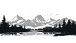 Black and white landscape, panorama of mountains in the morning haze, vector