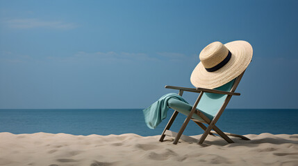 Wall Mural - Sun lounger on the shore of the blue ocean