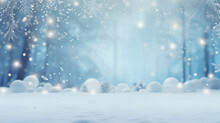 Winter Panoramic Background With Snow-covered Fir Branches And Snowfall Flakes. Christmas Banne