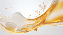 An Abstract 3D Liquid Glass Background Wallpaper Featuring Gold Oil Drops Suspended In A White Paint Splash.