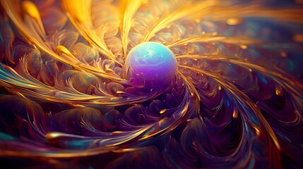 Wall Mural - Beautiful blue glowing pearl l in a luxury flow of gold and purple fluid. Fantasy planet, earth being born from motion, liquid and beauty. Unique creation, background for esoteric background, banner.