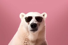 Polar Bear Sunglasses Portrait. Generate Ai