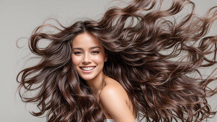 portrait of a beautiful girl with very long dark hair