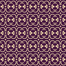 Seamless Arabic Style Maroon Background Pattern With Golden Floral