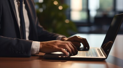 Poster - businessman working on laptop in office. generative ai