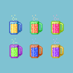Poster - Pixel art sets of beer with variation color items asset. simple bits of beer on pixelated style.8bits perfect for game asset or design asset element for your game design asset