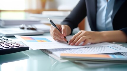 Poster - professional business person working on a calculator