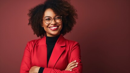 Canvas Print - portrait of a smiling woman with red suit