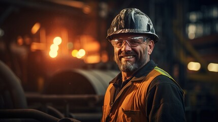 Poster - Male engineering professional on the job Quality control, maintenance, manufacturing inspection, and warehouse storage Factory operators' workshop, engineering team. generative ai