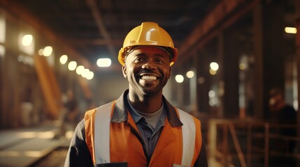 Poster - industrial Engineers in Hard Hats.Work at the Heavy Industry Manufacturing Factory.industrial worker indoors in factory. man working in an industrial factory.Safety first concept. generative ai