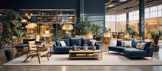 furniture showroom store display of home furniture mockup set showcase home interior design background