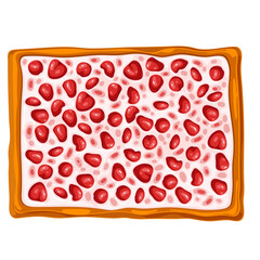 Wall Mural - Cherry cream pie, top view vector illustration. Cartoon isolated whole classic rectangular fruit tart with gourmet creamy vanilla filling and crust, healthy homemade clafoutis pie with baked red berry