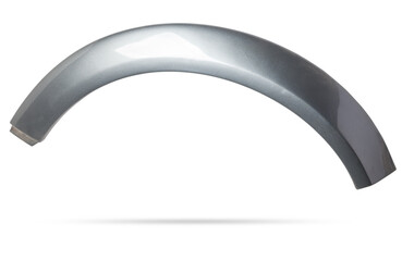 Poster - Gray plastic fender flare on a white isolated background in a photo studio for sale or replacement in a car service. Mudguard on auto-parsing for repair or a device to protect the body from dirt.