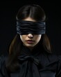 © Vagner Castro - An intriguing portrait of a woman blindfolded by a velvet noir style fabric. Woman with blindfold and beautiful curves of her lips in an aura of suspense.