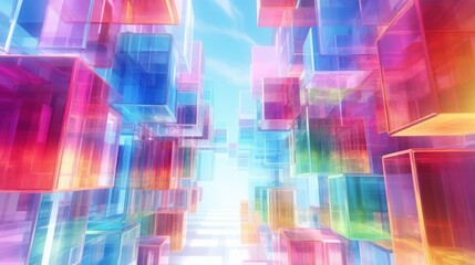Aufkleber - Abstract colorful cubes floating in the sky