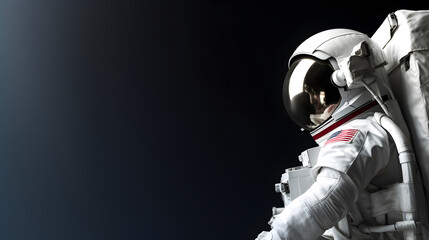 side view of spaceman or astronaut isolated on black background