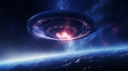 Wall Mural - A spaceship soaring through the vastness of space, with Earth shining brightly in the background