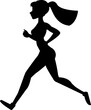 Fit cartoon woman jogging walking exercise black silhouette 