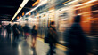 © PETR BABKIN - Rush hour on the subway. The train approaches the station at speed. hurrying people are waiting to board. abstract background, blur image. Generative Ai